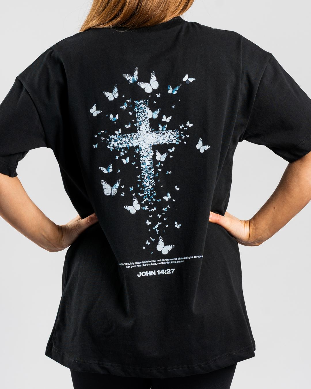John 14:27 'Butterfly Cross' Women’s Oversized T-Shirt