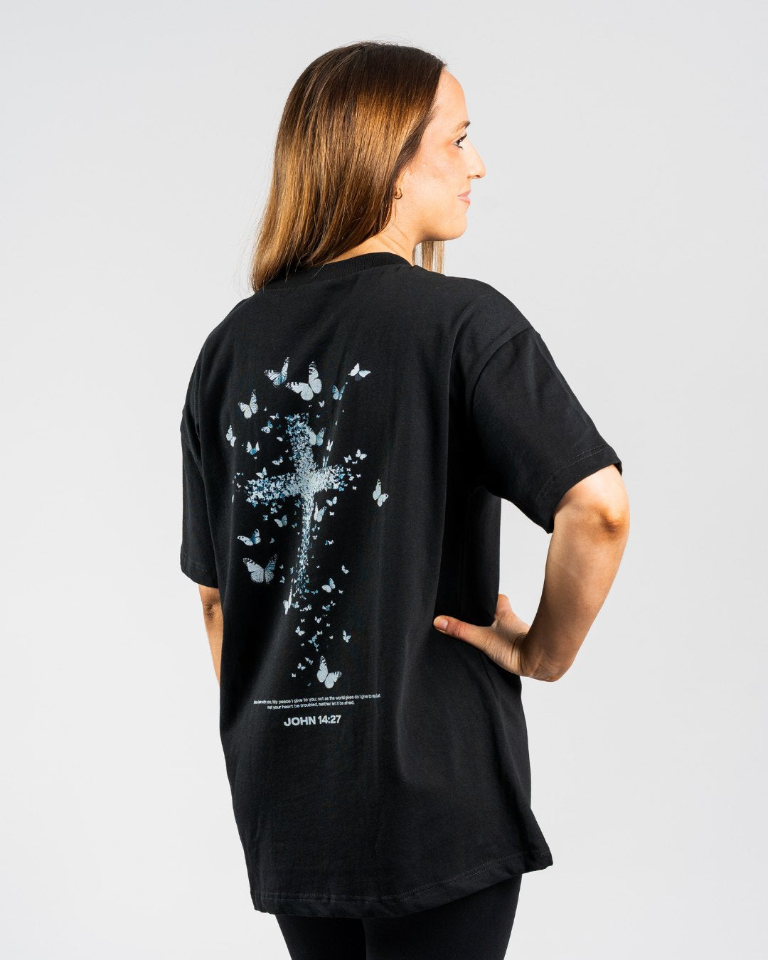 John 14:27 'Butterfly Cross' Women’s Oversized T-Shirt